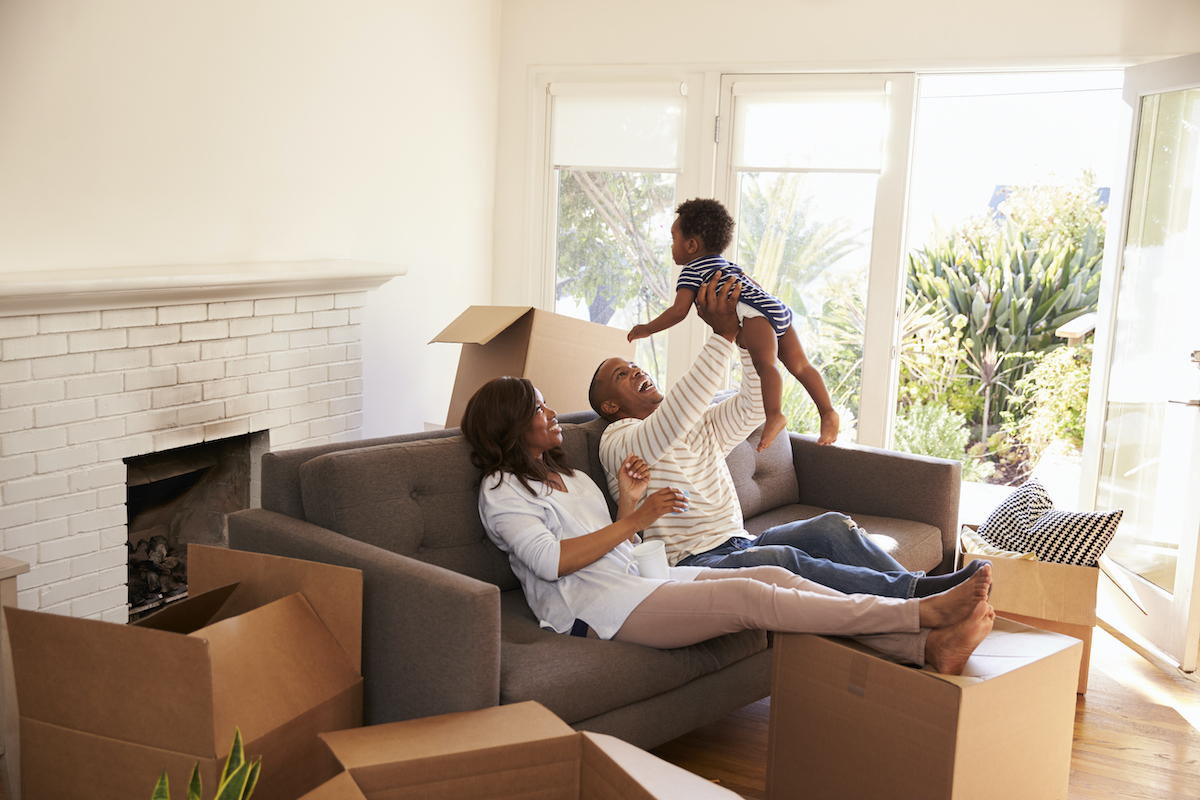 family in their new house