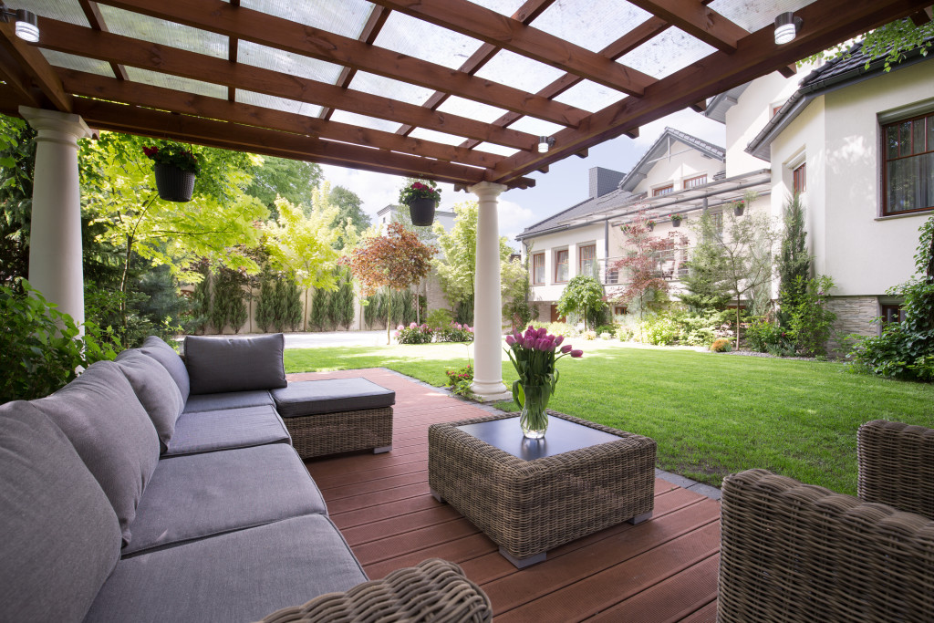 backyard living space with luxury couch