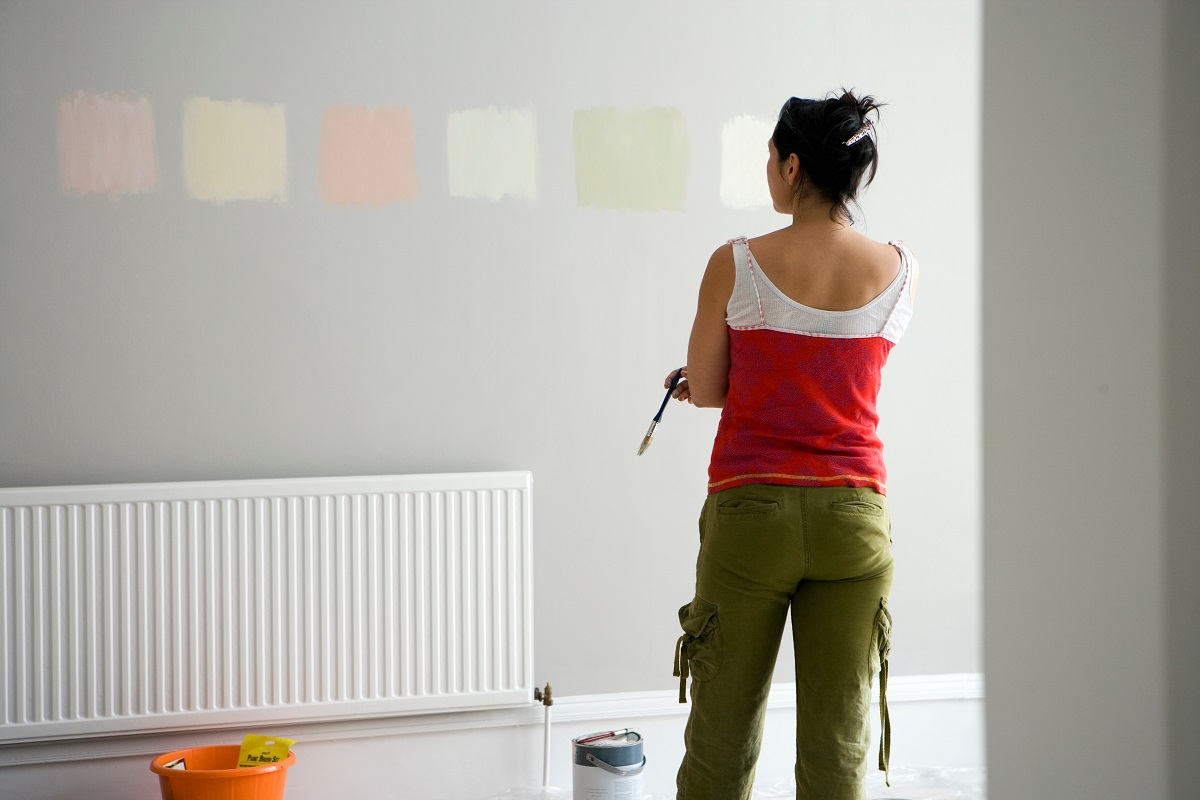paint color swatches on room wall