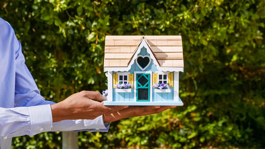 Man holding colorful house model